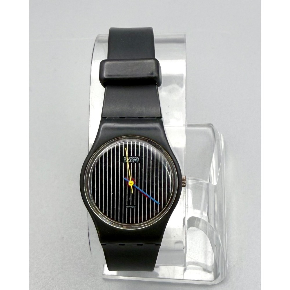 Vintage 1984 Swatch Lady LA100 Miss Chanel Miss Pinstripe Swiss Watch